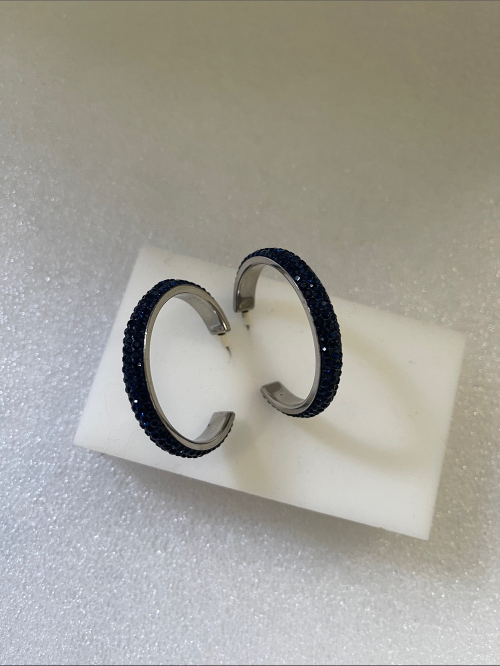 Elegant Navy Crystal Hoop Earrings - Women Jewelry